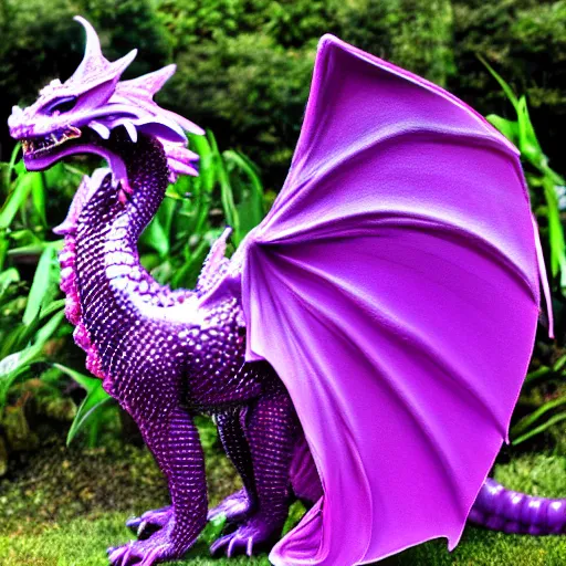 Image similar to magnificent crystal dragon, silky purple in color, rainbow Starburst background, focus on dragon