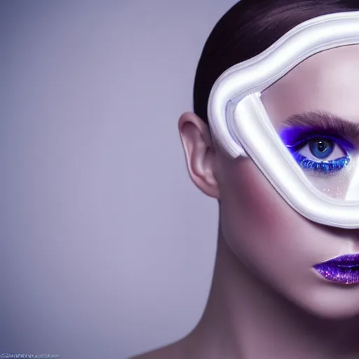 Image similar to high fashion photography of a model in neo futurism white sci - fi makup, a huge white snail on her head, transparent cloth, beautifully lit