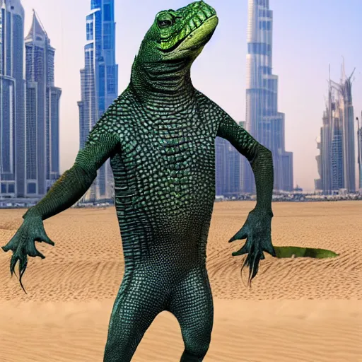 Prompt: High Resolution!! reptilian Tiktok Influencer dancing in Dubai, photorealistic, 8K, nofilter, hyperrealistic