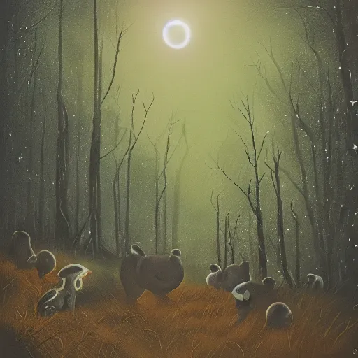 Image similar to 100 binkus in a moonlit forest