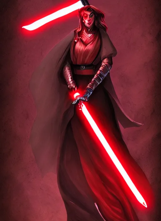 Image similar to comic style the evil moon is holding a Jedi red sword in her hands artstation