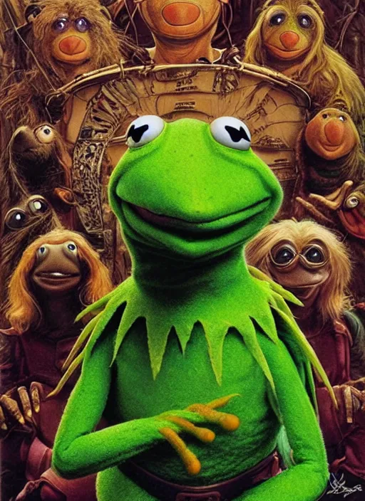 Prompt: portrait of kermit the frog in critters ( 1 9 8 6 ), highly detailed, centered, solid color background, digital painting, artstation, concept art, smooth, sharp focus, illustration, artgerm, donato giancola, joseph christian leyendecker, les edwards, ed repka, greg rutkowski, wlop, artgerm