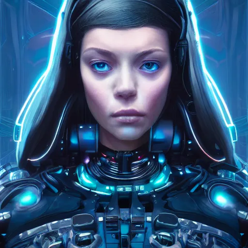 Image similar to highly detailed extreme closeup portrait of a cybernetic woman, in disney, stephen bliss, unreal engine, art by greg rutkowski, loish, rhads, ferdinand knab, makoto shinkai and lois van baarle, ilya kuvshinov, rossdraws, tom bagshaw, global illumination, radiant light, detailed and intricate environment