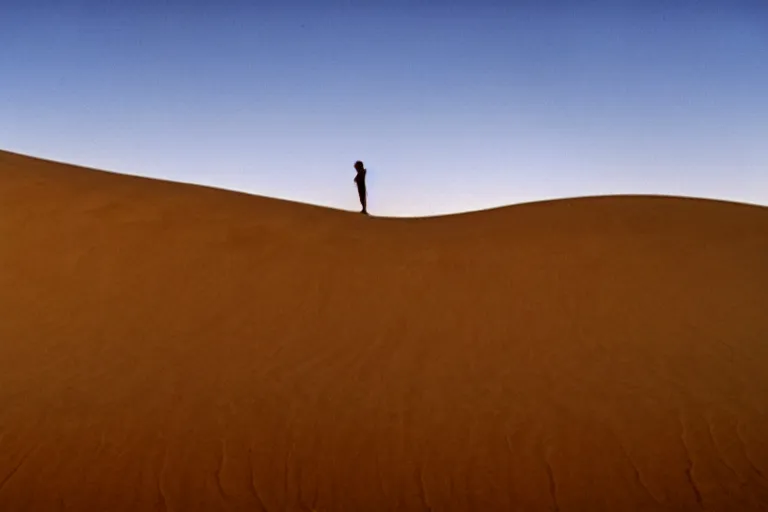 Prompt: a cinematic photograph of a sand wave in a serene vast desert, dune, cinematic, movie still, dramatic lighting, by bill henson, 1 6 : 9 ratio