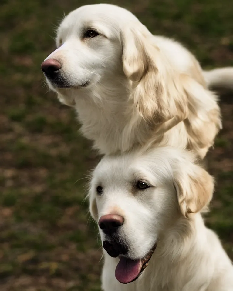 Image similar to 4K HD, high detail photograph, shot with Sigma f/ 4.2 , 250 mm sharp lens, shallow depth of field, subject= White golden retriever, consistent, high detailed light refraction, high level texture render