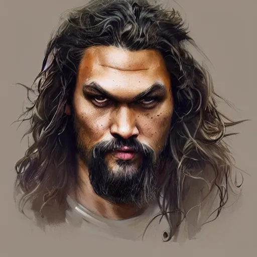 Image similar to “ portrait of jason momoa by greg rutkowski, young, attractive, highly detailed portrait, scifi, digital painting, artstation, concept art, smooth, sharp foccus ilustration, artstation hq ”