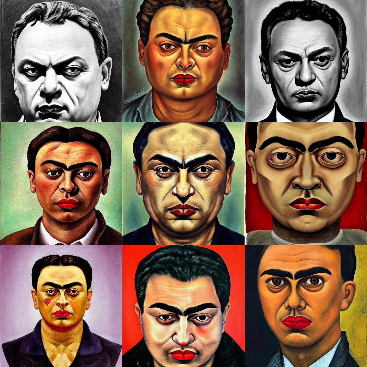 Prompt: headshot portrait of viktor orban, highly detailed eyes by frida kahlo