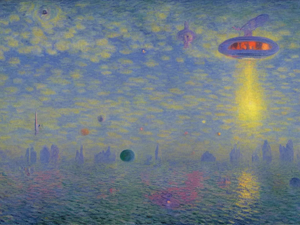 Image similar to study of the psychedelics dream bot mothership over the sublime iceberg city. painting by monet, bosch, wayne barlowe, agnes pelton, rene magritte