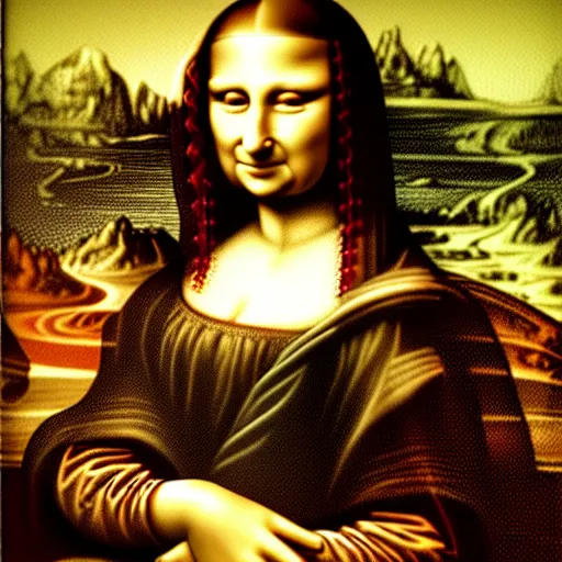 Image similar to hyperrealistic fractal surrealistic psychodelic Mona Lisa by Da Vinci