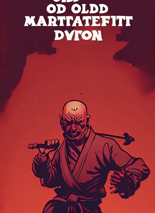 Prompt: Old Monk standing in a martial arts fighting position, in the Style of Tomer Hanuka and Mike Mignola, Comic Cover, vibrant colors, trending on artstation