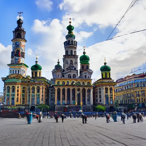 Prompt: the main square of Kiev, capital of Ukraine, called Khreshchatyk