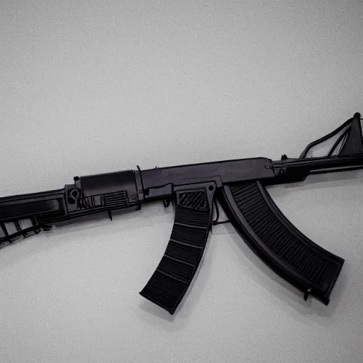 Image similar to A medium shot photograph of an AK-47 against a white background, 4k, ultra HD