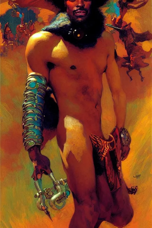 Prompt: male, character design, colorful, afrofuturism, painting by gaston bussiere, craig mullins, j. c. leyendecker, tom of finland