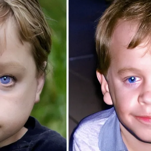 Image similar to photo realistic picture of kid with half face of steve buscemi and other half of amy schumer