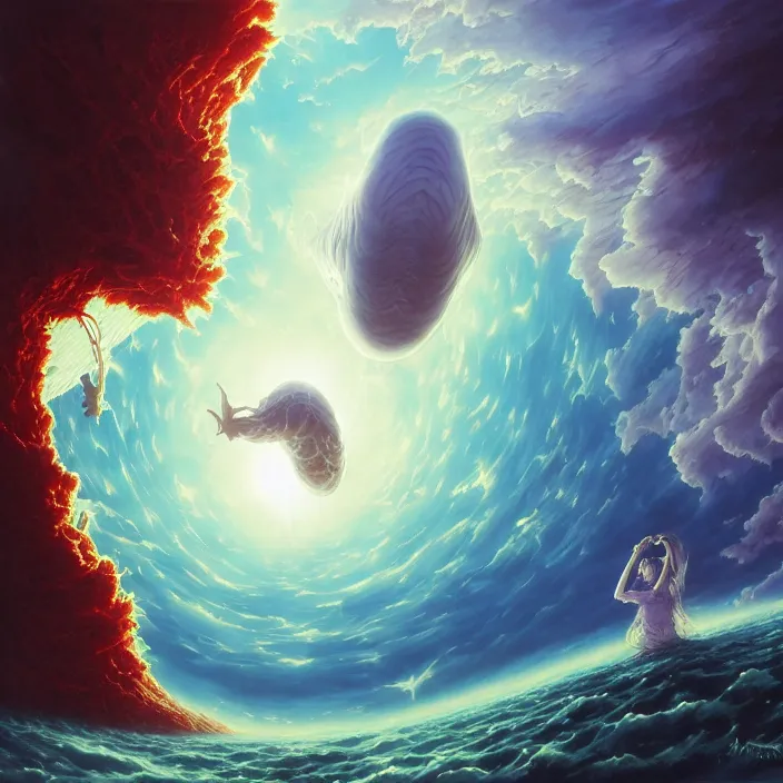 Image similar to Mayer Re-l, official anime key media, close up of Iwakura Lain, LSD Dream Emulator, paranoiascape ps1, official anime key media, painting by Vladimir Volegov, beksinski and dan mumford, giygas, technological rings, johfra bosschart, Leviathan awakening from Japan in a Radially Symmetric Alien Megastructure turbulent bismuth glitchart, Atmospheric Cinematic Environmental & Architectural Design Concept Art by Tom Bagshaw Jana Schirmer Jared Exposure to Cyannic Energy, Darksouls Concept art by Finnian Macmanus