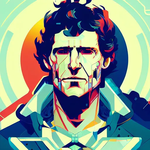 Prompt: a beautiful vector art of cyberpunk todd howard by sachin teng and pascal blanche and alphonse mucha and greg rutkowski and josan gonzalez and beeple. film noirs, brush stroke, vibrating colors, hyper detailed. octane render. trending on artstation