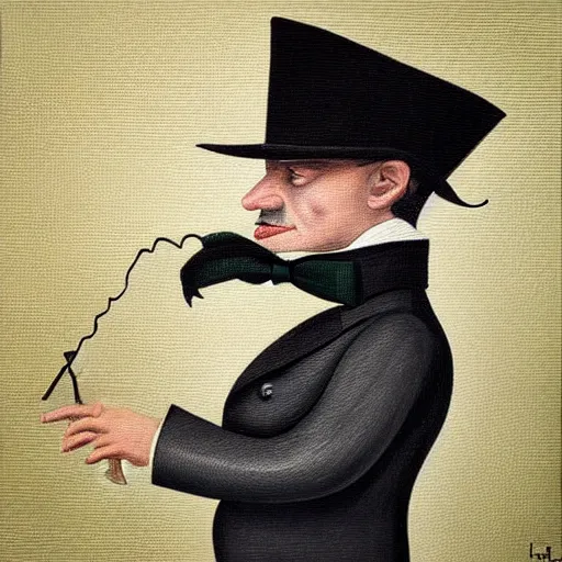 Image similar to “a crocodile wearing a top hat and monocle, dapper, highly detailed, oil on canvas”