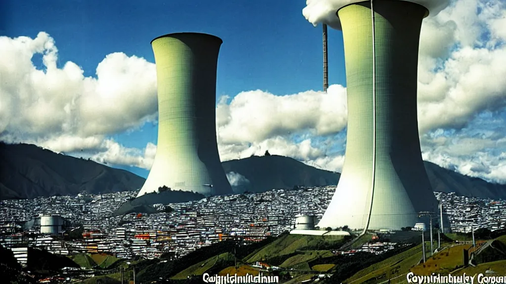 Image similar to Abundant, Nuclear Energy in Harmony with Nature; Location: Quito, Ecuador; retro-natural-futurism;