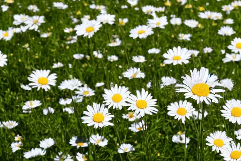 Image similar to spoon all by itself in the middle of a large field of daisies, sunny day, stock photography, 4k photorealistic,