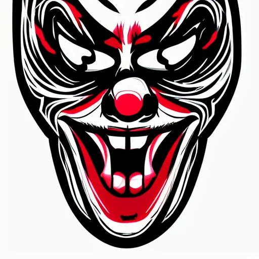 Prompt: scary clown mask logo, black background, interesting