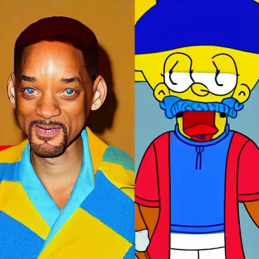 Image similar to Will Smith cosplay in The Simpson TV Show, detailed, colourful masterpiece beautiful beautiful beautiful