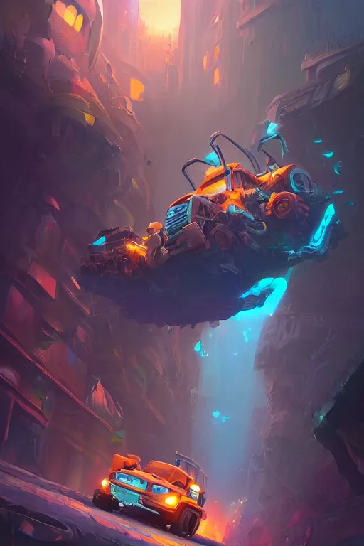 Prompt: pixar style construction truck league of legends wild rift hero champions arcane magic digital painting bioluminance alena aenami artworks in 4 k design by lois van baarle by sung choi by john kirby artgerm style pascal blanche and magali villeneuve sci - fi steampunk construction vehicle