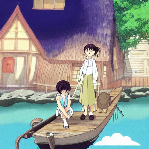 Prompt: a kindly witch in by a beachside cabin, studio ghibli official key visual