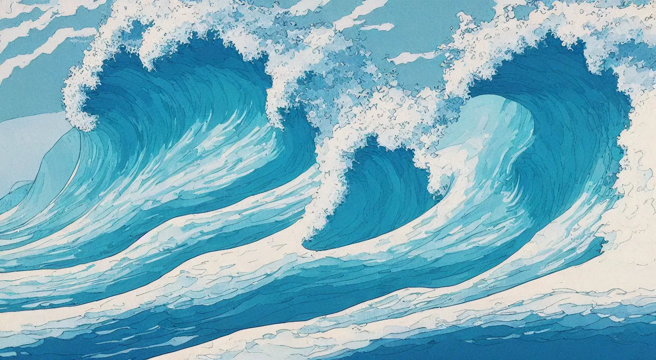 Image similar to Crashing ocean wave by Moebius, minimalist, detailed