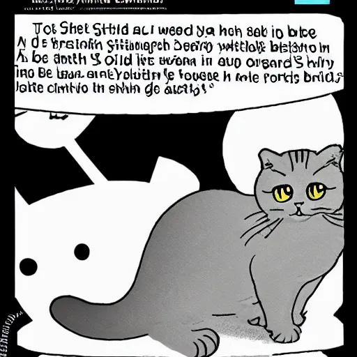 Prompt: a Scottish Fold cat and a British Short cat . both cats are grey. comic, black and white, by Jim Davis