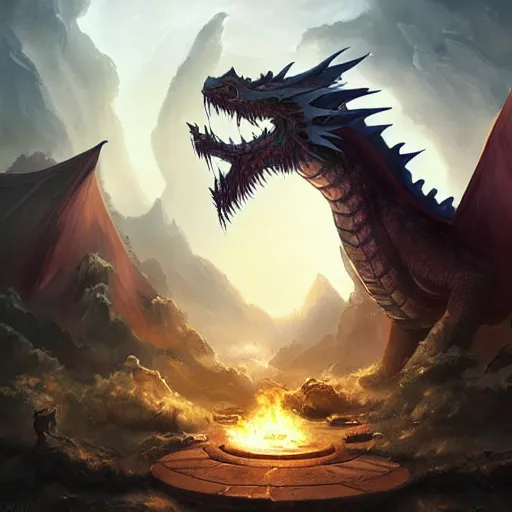 Prompt: Cohesive, coherent, well-formed : magical dragon, epic fantasy style, in the style of Greg Rutkowski, hearthstone artwork