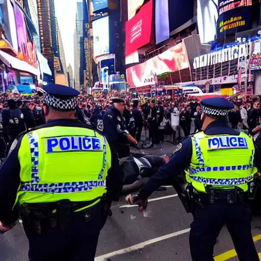 Prompt: police officers arresting each other in Time Square