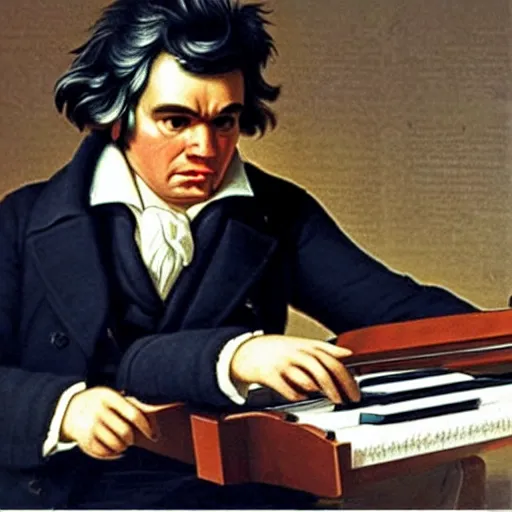 Image similar to beethoven playing an electic guitar