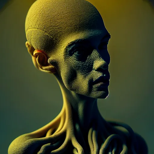 Image similar to rhizomuse, diorama, stunning photo, artist impression, cgsociety, abstract sculpture, warm ambient lighting, glow, deep shadows, hyperdetailed, 8 k