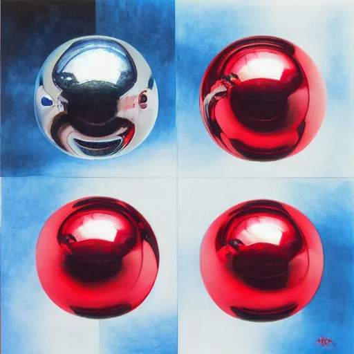 Image similar to chrome spheres on a red cube by ayami kojima