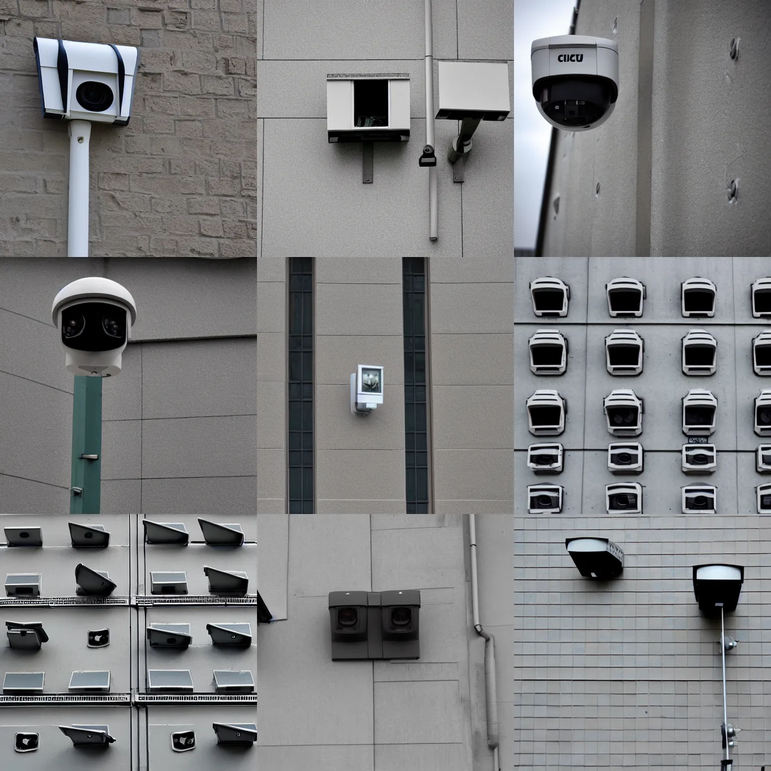 Prompt: CCTV cameras on a wall dystopian