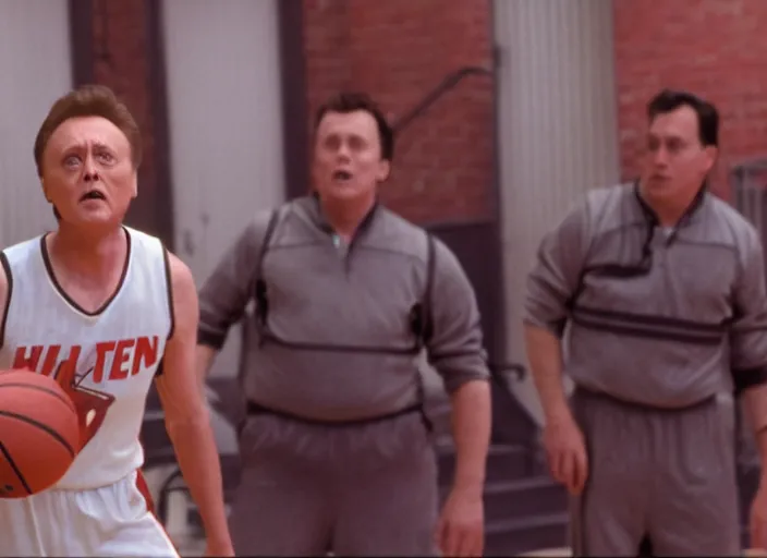 Image similar to film still of Christopher Walken playing Basketball in the new Ghostbusters movie, 4k