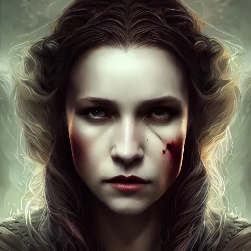 Image similar to Majestic and regal portrait of a riveting female vampire, intricate, epic, elegant, menacing, fantasy, photo realistc, digital painting, hard focus, beautiful volumetric lighting, epic light, ultra detailed, by Leesha Hannigan, Ross Tran, Thierry Doizon, Kai Carpenter, Ignacio Fernández Ríos