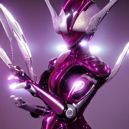Prompt: a beautiful female robot, shiny white silver plated armor engraved, Fuchsia skin beneath the armor, sharp claws, long tail, robot dragon hands and feet, elegant pose, close-up shot, digital art, 8k HD render, epic lighting, depth of field
