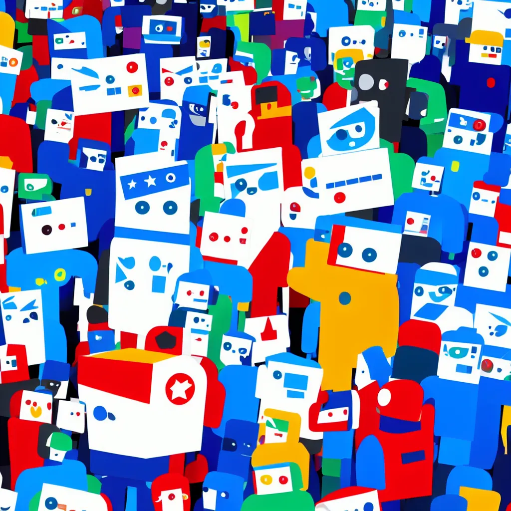 Image similar to electoral campaigning twitter bot, high detail, colors, robot, beautiful