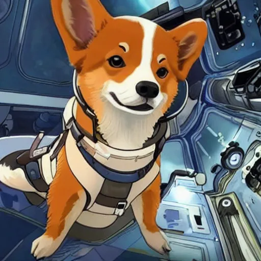 Prompt: a heroic corgi cosmonaut in space, highly detailed, extremely beautiful, cinematic, anime by makoto shinkai