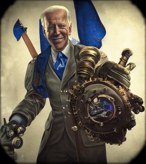 Image similar to joe biden cosplaying bioshock, by wlop, by simon stalengrad, bioshock screenshot, photorealistic fan art, intricate shading, steampunk, patriot