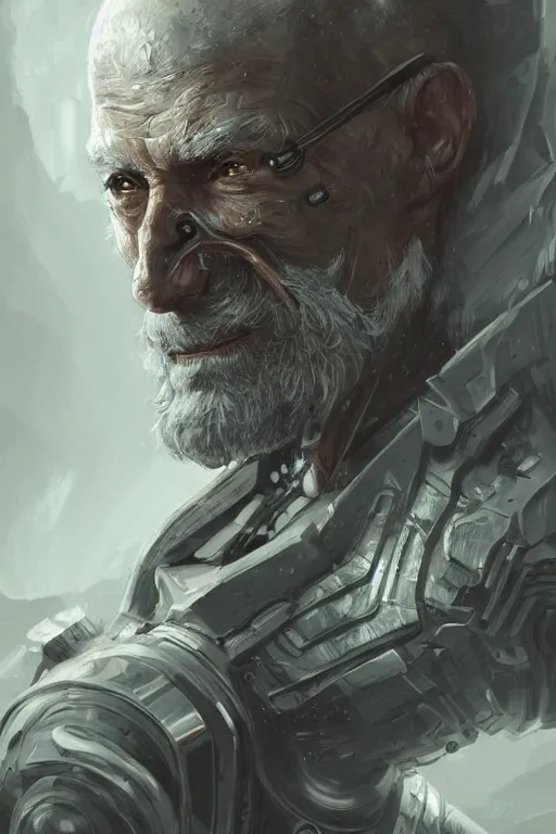 Prompt: ultrarealistic illustration old man cyborg, cyberpunk, sci - fi fantasy, intricate, elegant, highly detailed, digital painting, artstation, concept art - g