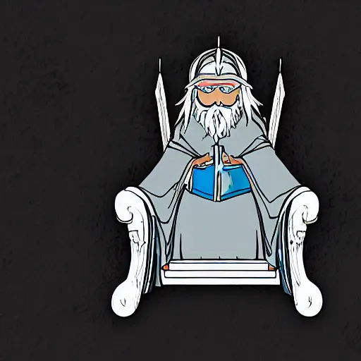 Prompt: An old wizard sitting on a throne, anime style svg