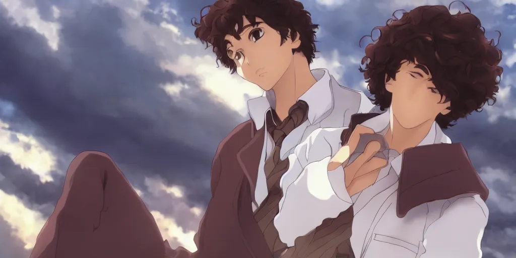 Prompt: a brown curly hair doctor, by makoto shinkai