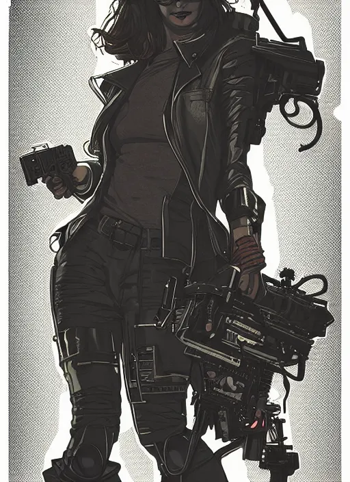 Prompt: cyberpunk assassin. codename : chemist. portrait by ashley wood and alphonse mucha and laurie greasley and josan gonzalez and james gurney. illustration, pop art, cinematic. realistic proportions. moody industrial setting. artstationhq. smooth. sharp focus.
