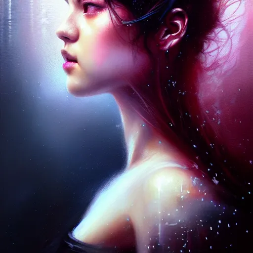 Image similar to rose of blackpink, hyperrealistic portrait, bladerunner street, by karol bak and agnes cecile, fantasy art, photo realistic, dynamic lighting, artstation, poster, volumetric lighting, very detailed face, intricate complexity, rule of thirds, 8 k, award winning