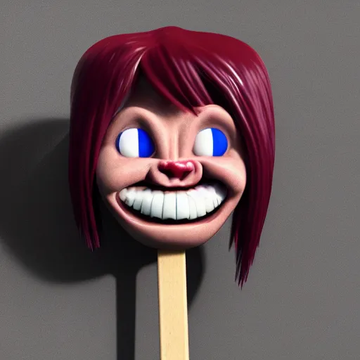 Image similar to ice cream popsicle shaped like screaming chucky doll, octane render, ultrarealistic, centered