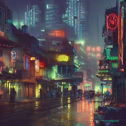 Prompt: a beautiful digital matte painting of cyberpunk french quarter, new orleans, by eddie mendoza and raphael lacoste, 8 k, detailed, artstation