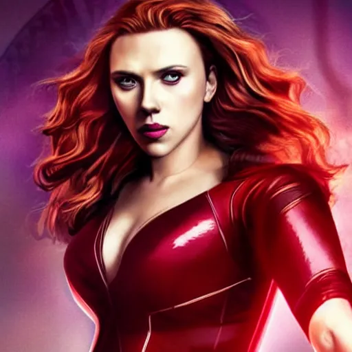 Prompt: promotional art depicting Scarlett Johansson as the scarlet witch