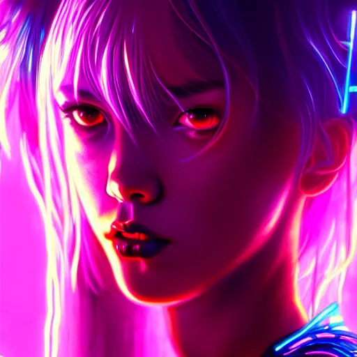 Prompt: beautiful digital painting of lalisa cyberpunk background with high detail, 8 k, stunning detail, neon lights, photo by wlop, artgerm and greg rutkowski and alphonse mucha, unreal engine 5, 4 k uhd